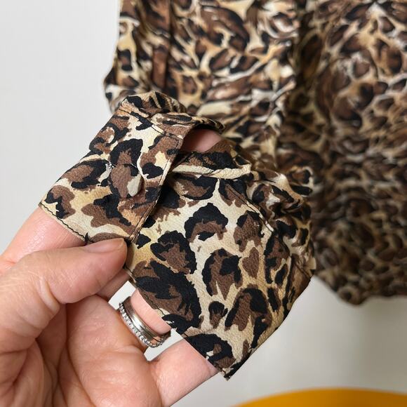 Vintage Allison Taylor 100% Silk Leopard Blouse Large Brown Animal Print - Picture 4 of 4
